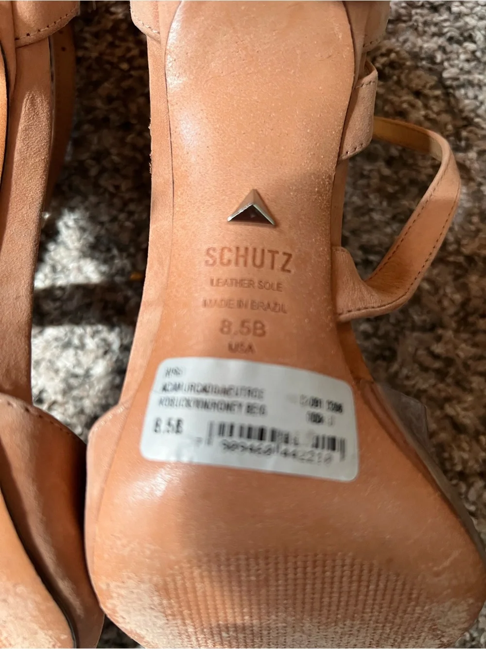 SCHUTZ Nude/Tan Pointed-Toe D'Orsay Ankle Strap Heels